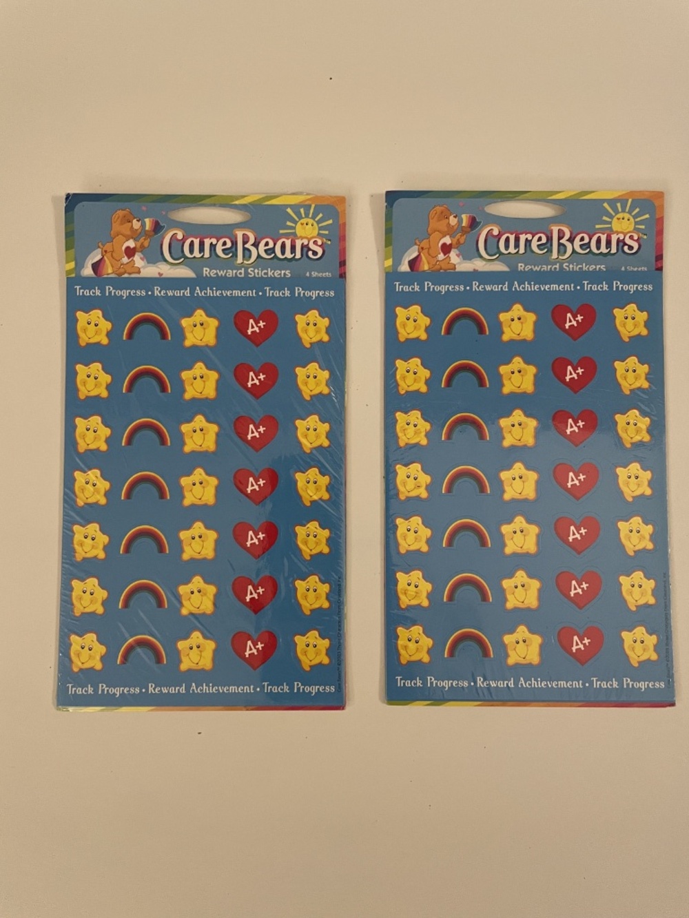 VTG New 2 Pack 2003 Care Bears Progress Teacher Reward Stickers 4 Sheets Each